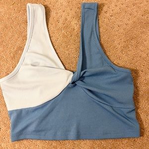 Cute half blue and half light blue crossover tank top